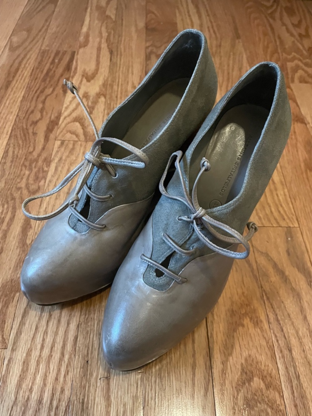 All Saints Bura Grey Leather Wood Platform Cut Out Wedge Heels Size 7 Spiritual - Picture 2 of 9
